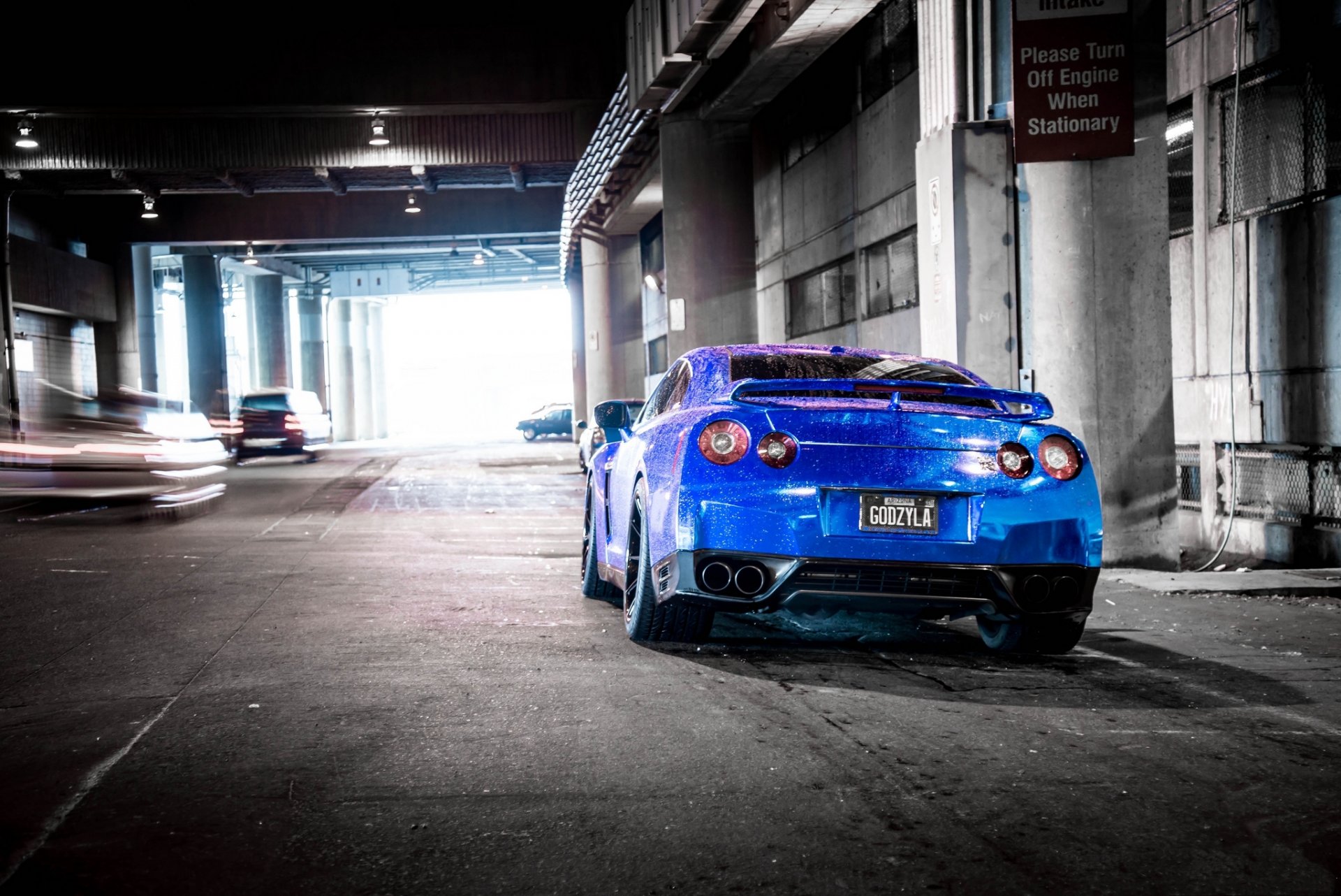 nissan gt-r r35 blue nissan rear shadow cars blur