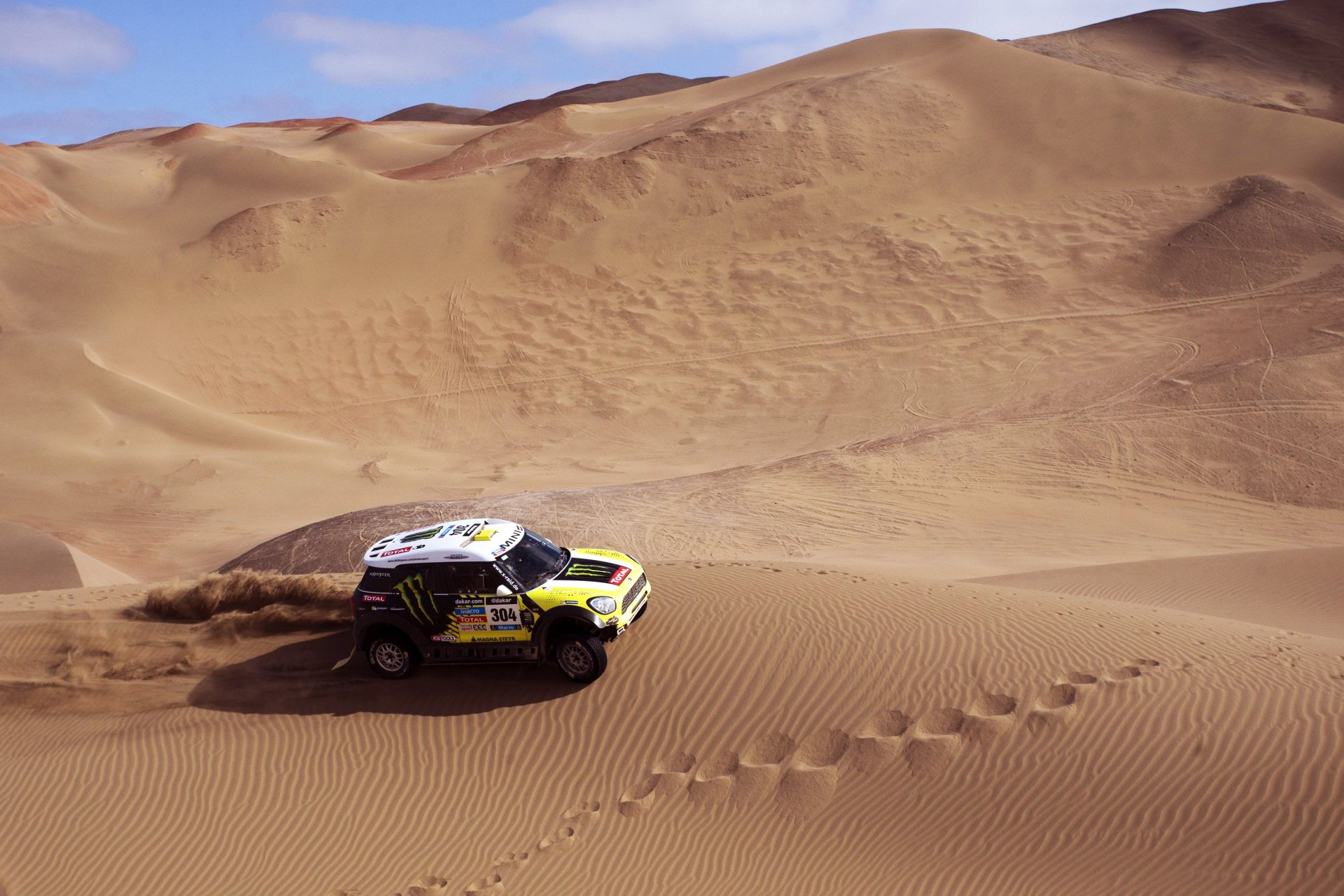 mini mini cooper mini dakar x-raid rally vista laterale suv dune sabbia 2014 gara sport