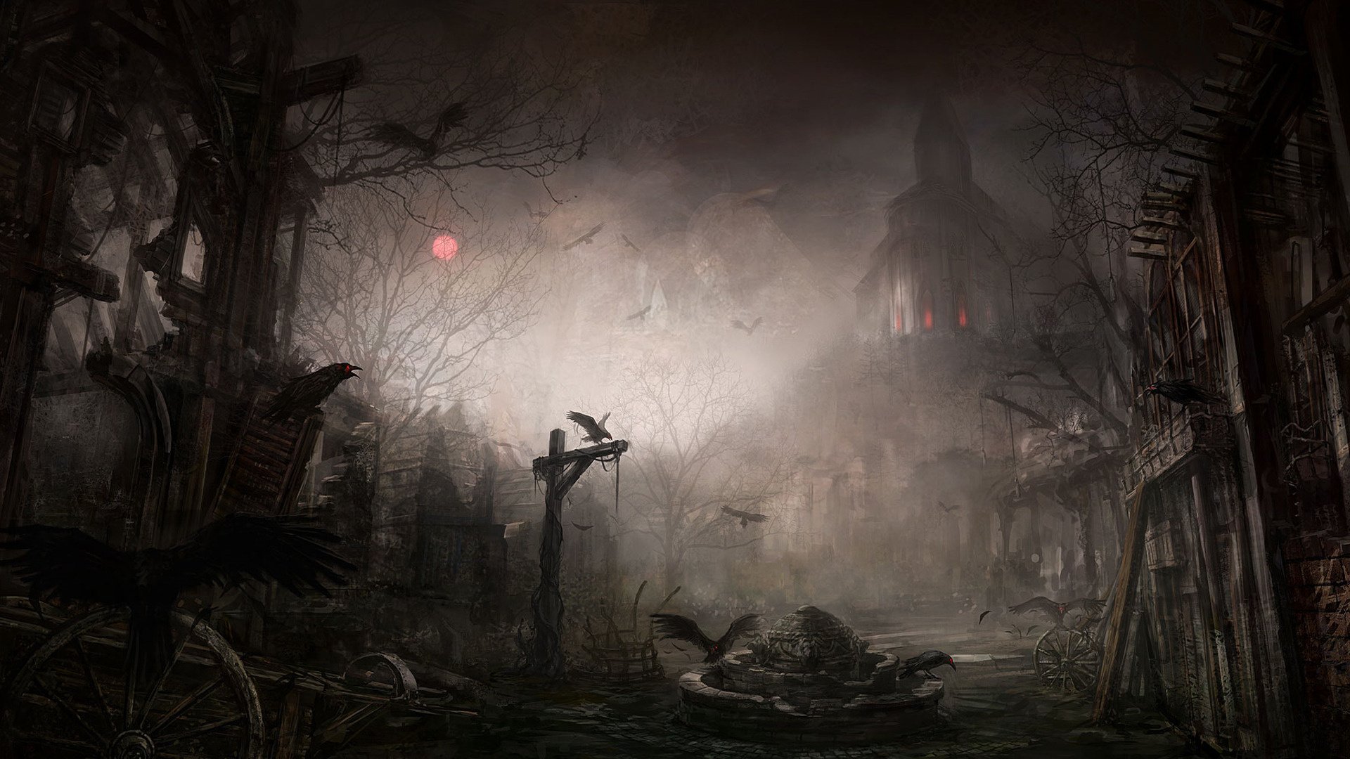 ville de nuit diablo iii ruines corbeaux dessins anime