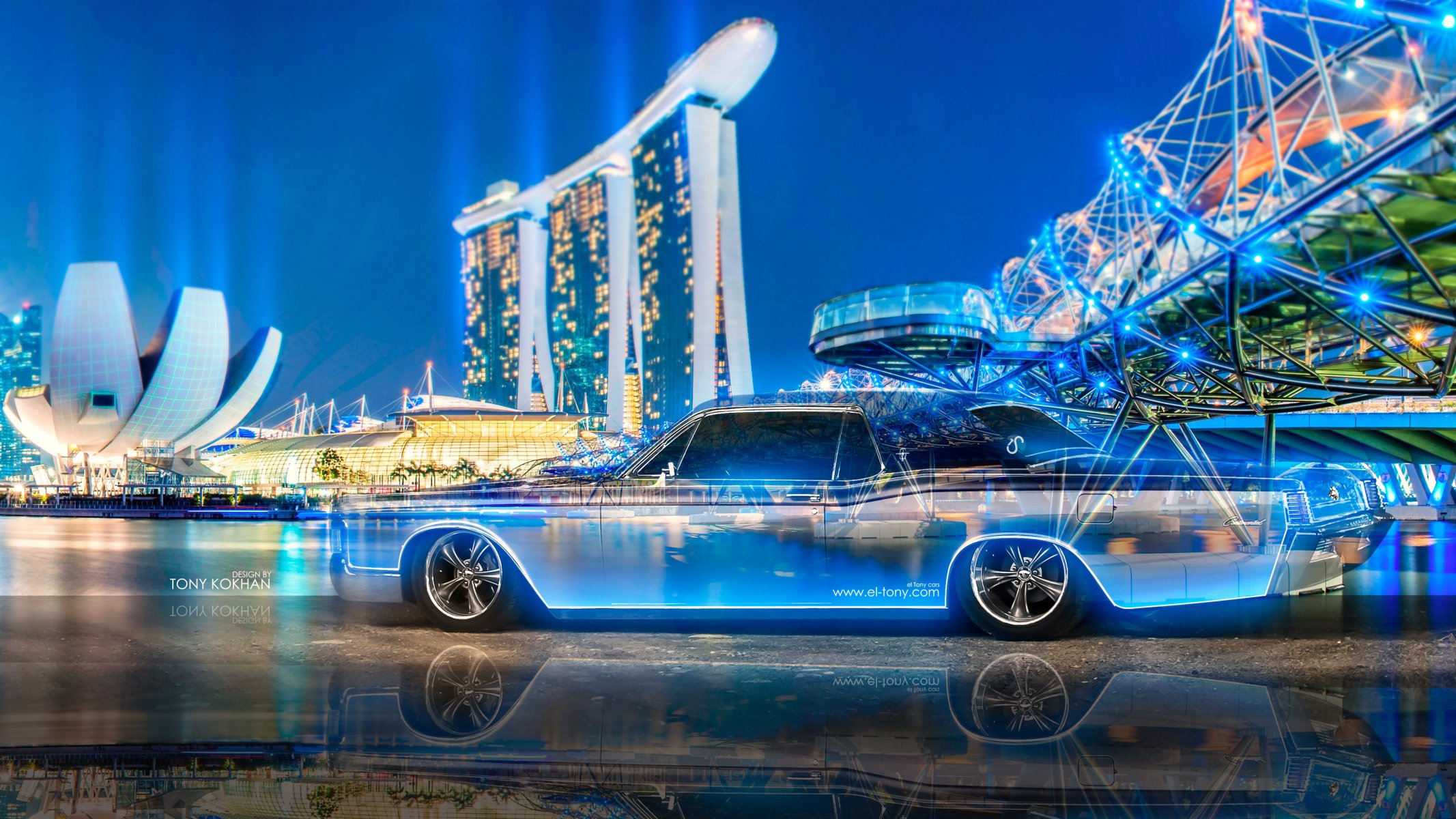 tony cohan lincoln continental cristal ville nuit néon voiture multicolors bleu tuning el tony voitures conception art style papier peint 4k photoshop continental transparent voiture transparent auto rétro bleu n