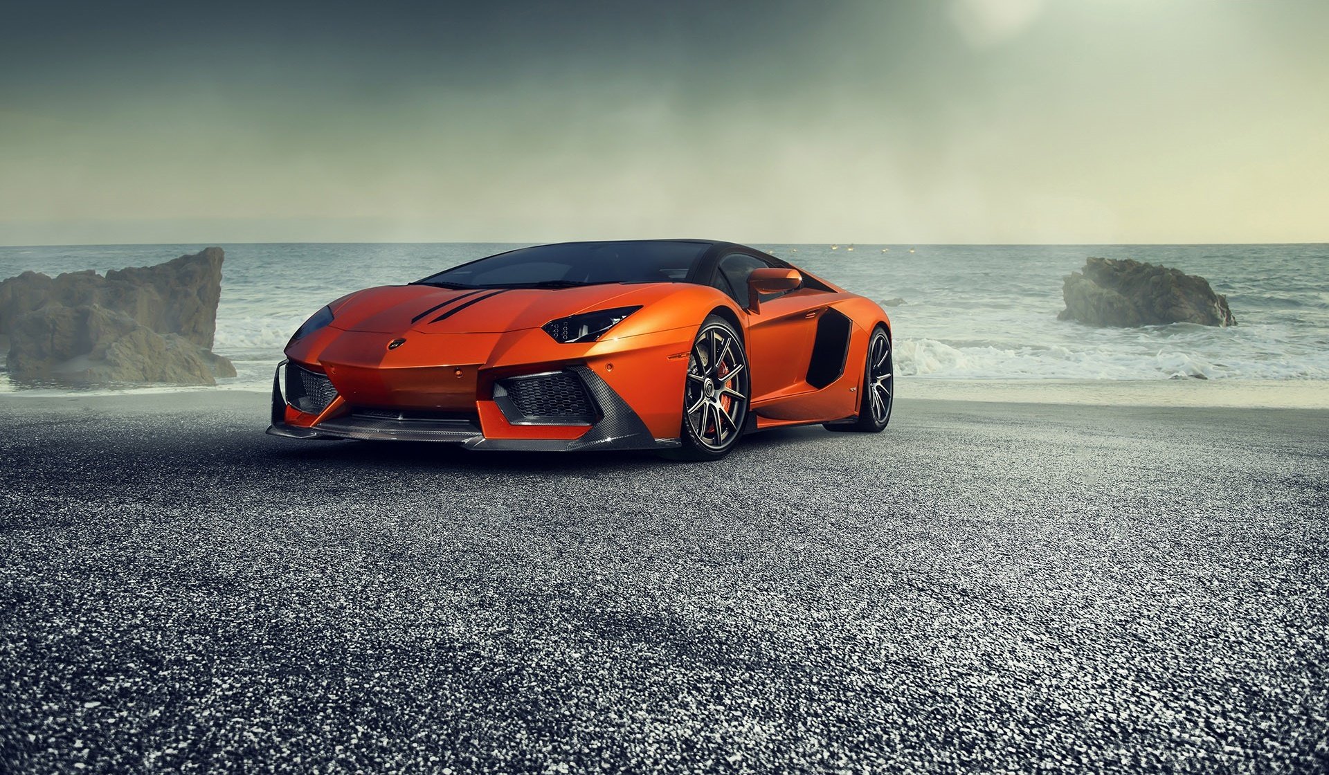 lamborghini aventador-v lp740-4 zaragoza vorsteiner superdeportivo naranja frente mar