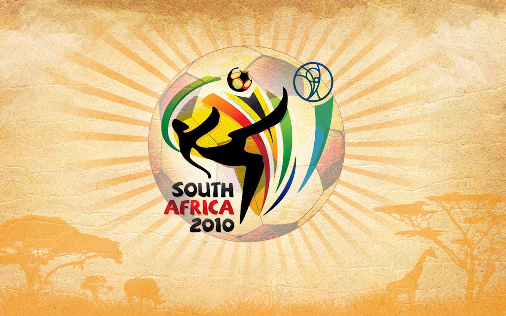 coppa del mondo di calcio africa 2010 logo emblema sfondo calcio palla sport raggi sole