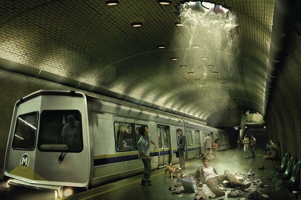 Métro souterrain de nuit de Moscou