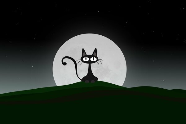 Gato negro pintado en el fondo de la Luna