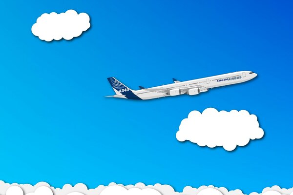 Image dans le style de minimalisme de l avion A340 dans les nuages