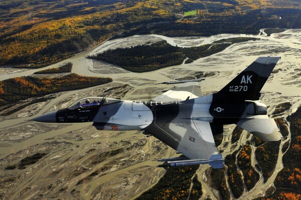 Patrullas F-15 sobre la superficie de la tierra