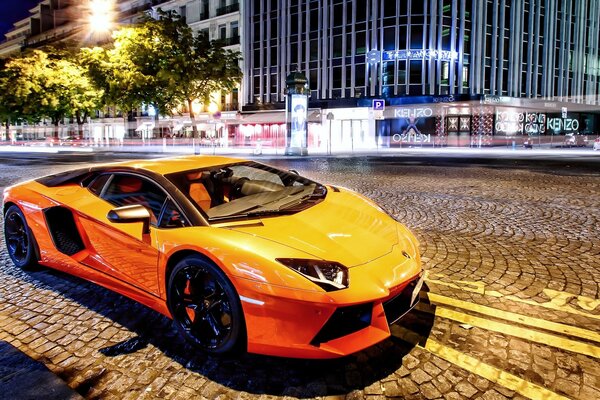 Lamborghini aventador LP700-4 2014 on the night street