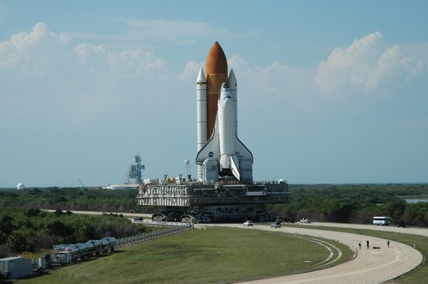 Shuttle on the background of blue sky