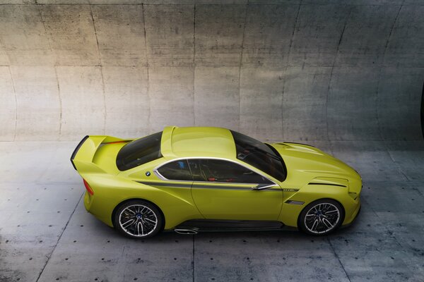 Yellow bmw sports car in the tunnel