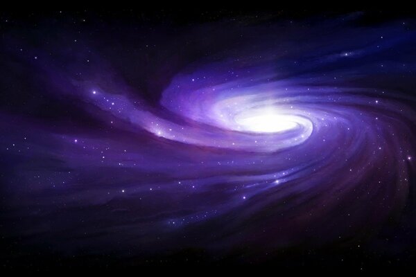 Estrellas y una nebulosa púrpura en espiral en el espacio exterior