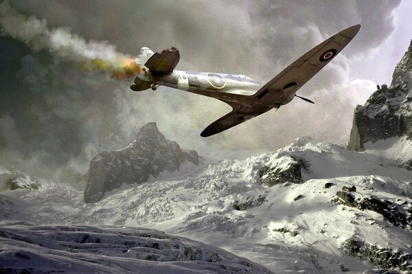 The fall of a downed plane in the mountains