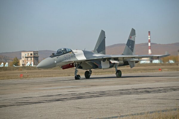 The Su 35 combat aircraft landed at the airfield