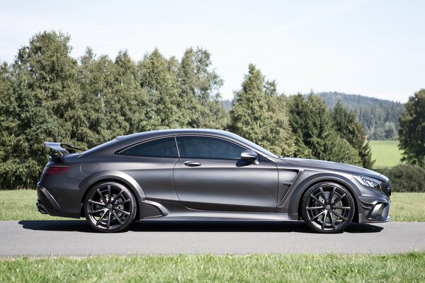 Mercedes-benz lado, la armonía del coche y la naturaleza