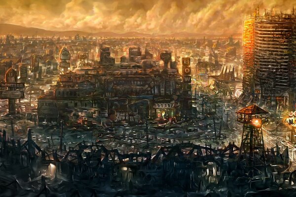 Крупный разрушенный город игры Fallout