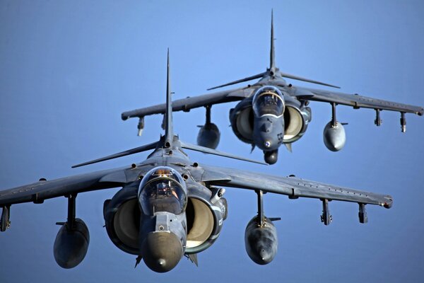 Fighter jets against the blue sky