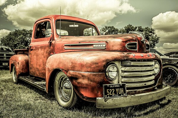 Retro truck in the countryside