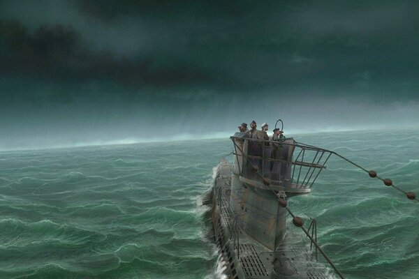 Submarino sobreviviendo a la tormenta