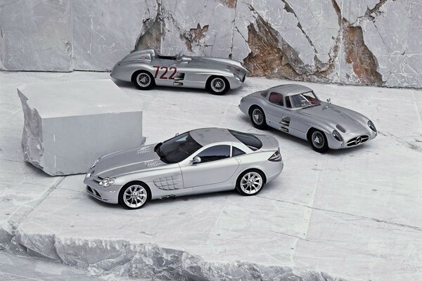 Silver-colored Mercedes cars