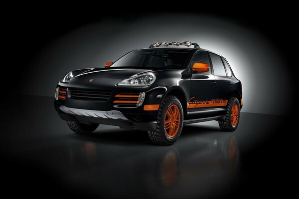 Black car with orange stripes