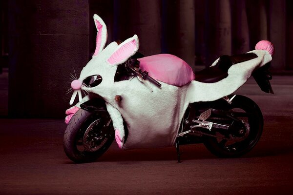 Creepy motorcycle in the form of a rabbit