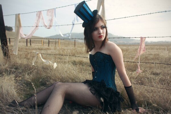 Brunette girl in circus costume