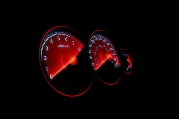 Dashboard with red backlight and black background