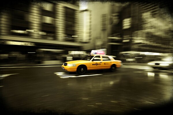 Foto dinámica. Taxis en movimiento en nueva York