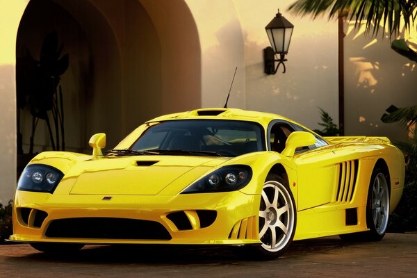 Voiture de sport jaune à l entrée