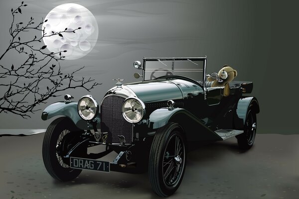 Jouet de voiture rare sur fond de lune