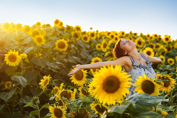 A moment of happiness in the sea of sunflowers