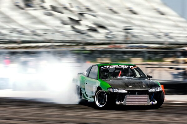 The drifter went into a drift with smoke