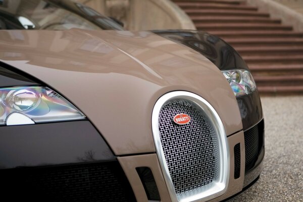 Bugatti Veyron in Schwarz-Schokoladenfarbe, Vorderansicht des Autos