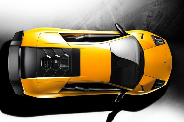 Lamborghini jaune. Vue de dessus