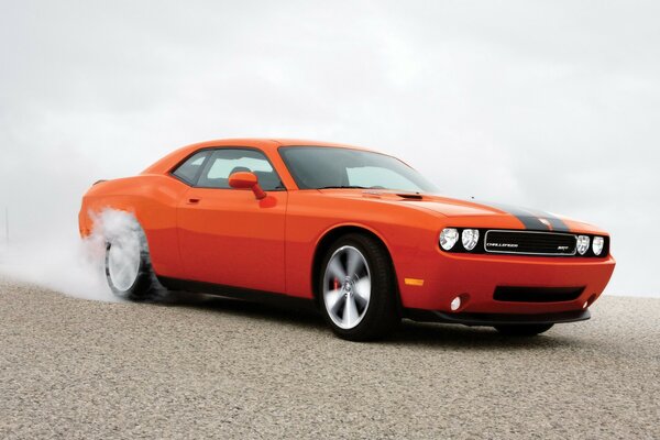 Drift of the orange challenger car