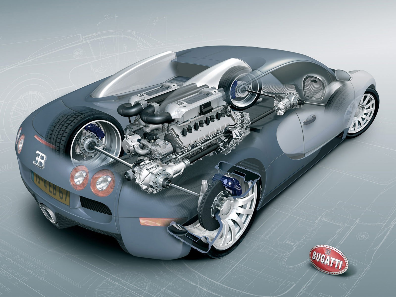 bugatti veyron schema di disegno del motore