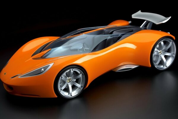 Orange Roadster Car Konzept auf schwarzem Hintergrund