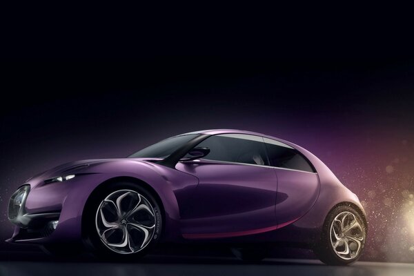 End-sketch of a car in neon purple coloring