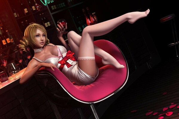 Sexy personaje 3D en una silla roja