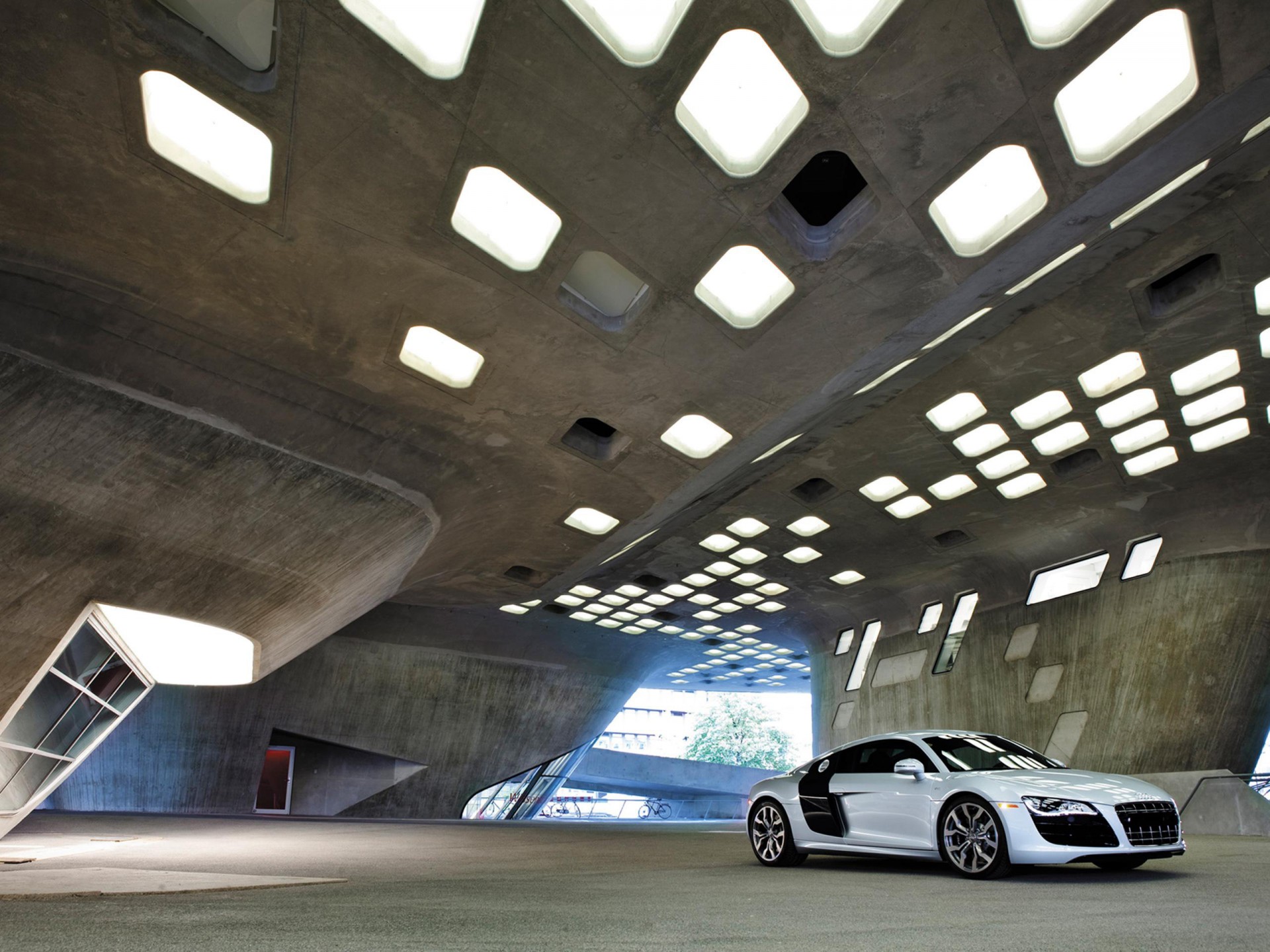 audi r8 garage building architecture