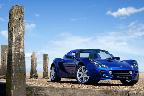 Sports car lotus Alice on the pier