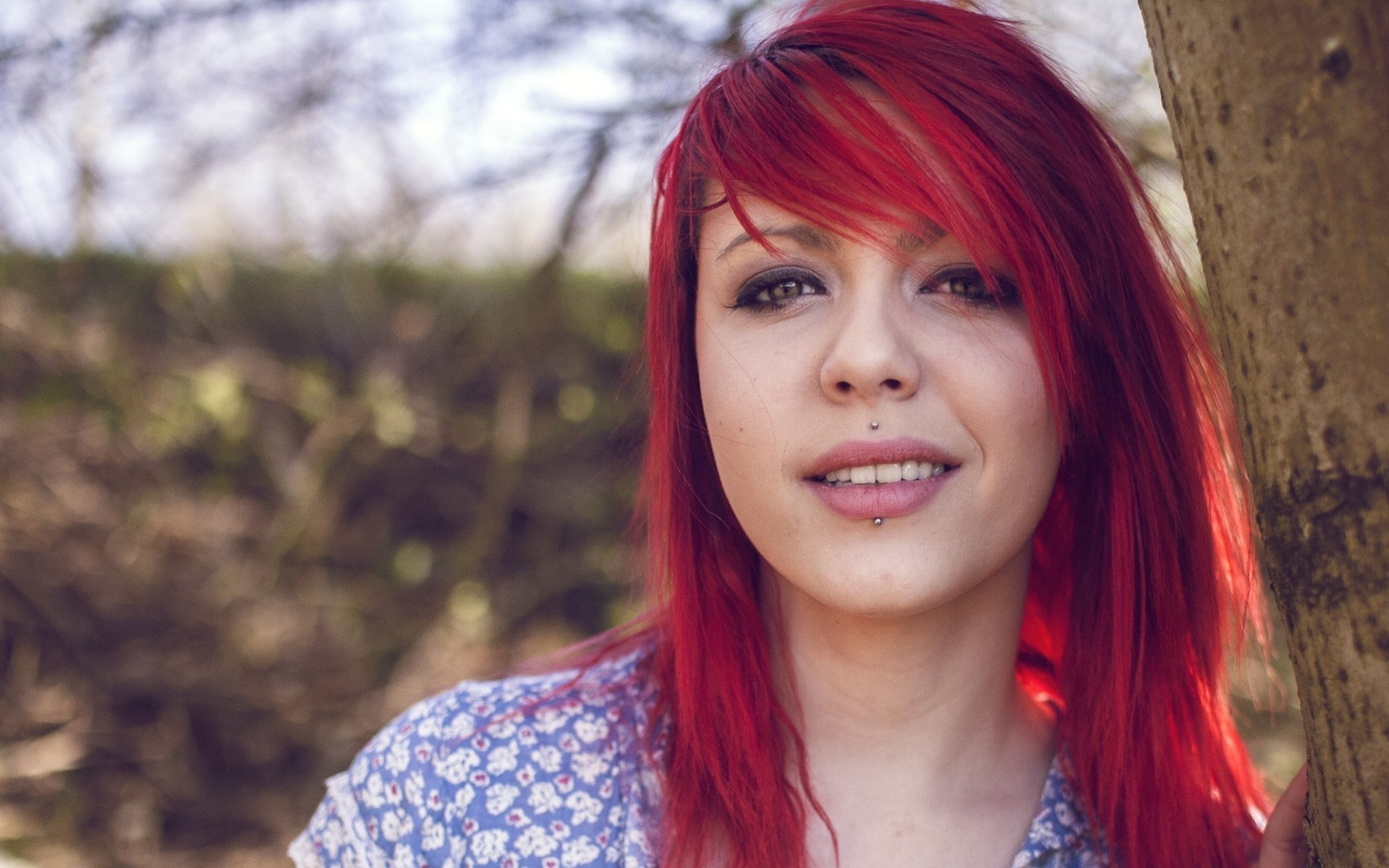 red hair girl views nature