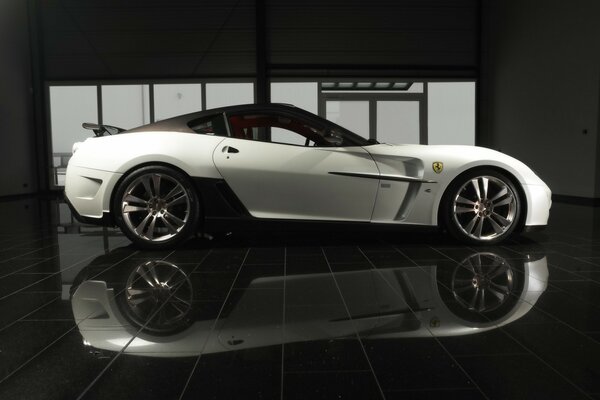 Ferari sports car with reflection on the floor