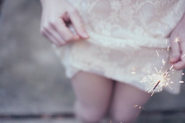 Focus on sparks. A sparkler. Blurred background