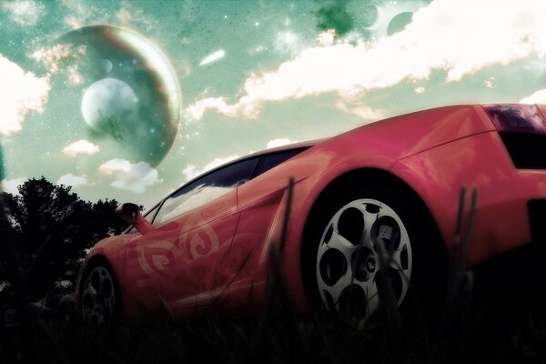 Lamborghini Gallardo vor dem Hintergrund des kosmischen Himmels