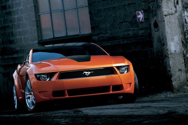 Mustang orange in the alley is