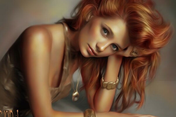 Art picture of a girl with red hair