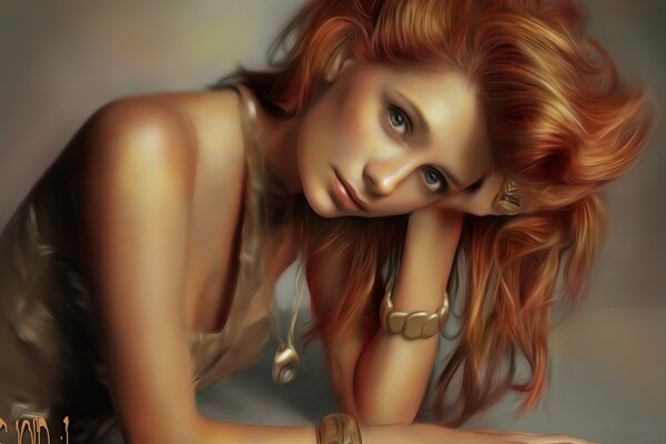 Arte imagen chica con el pelo rojo