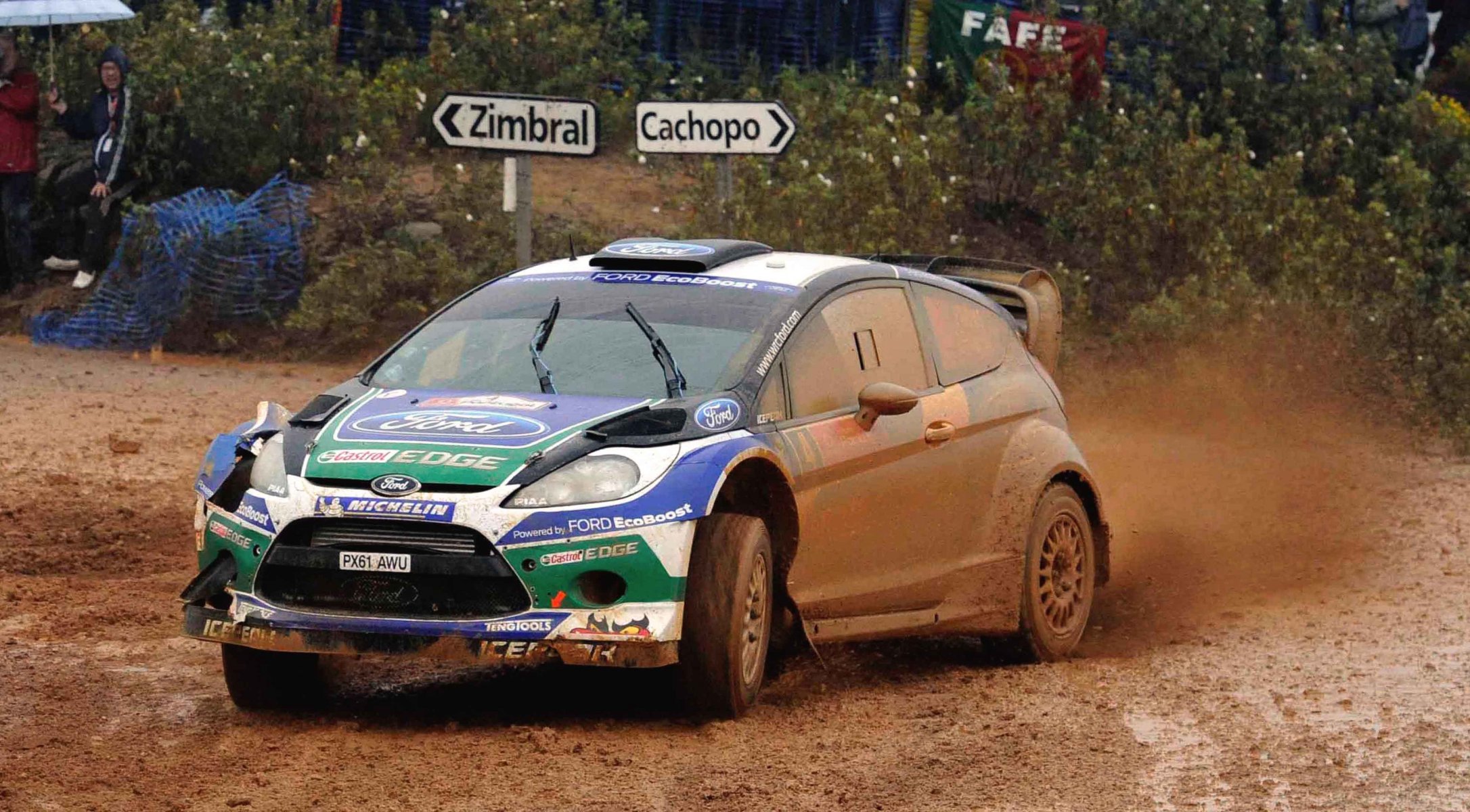 ford fiesta wrc rally auto mud cloudy front end sport car rain race