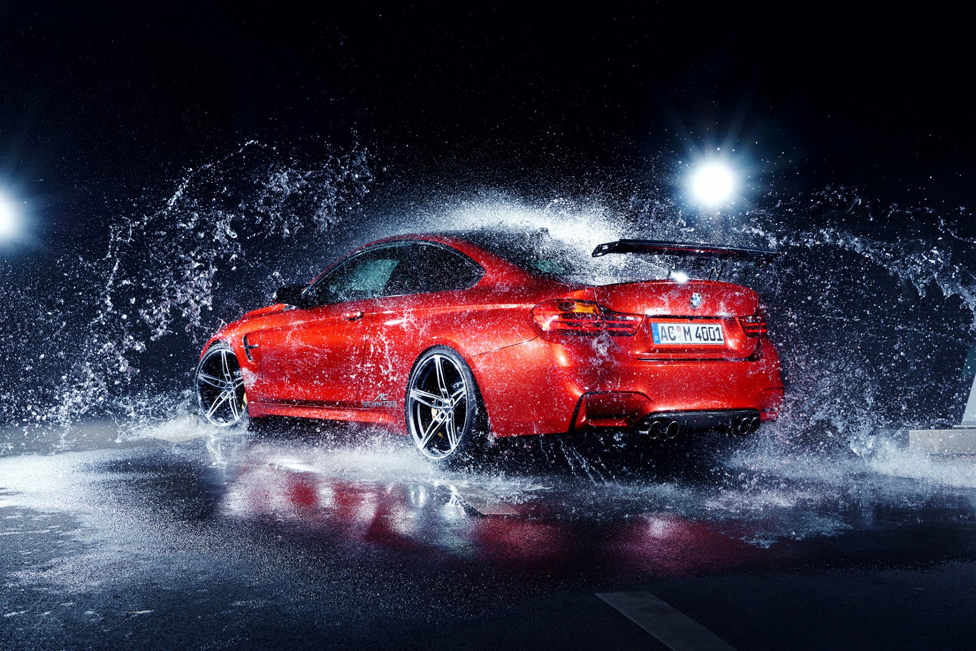 bmw m4 au-schnitzer tedesco rossi auto acqua posteriore