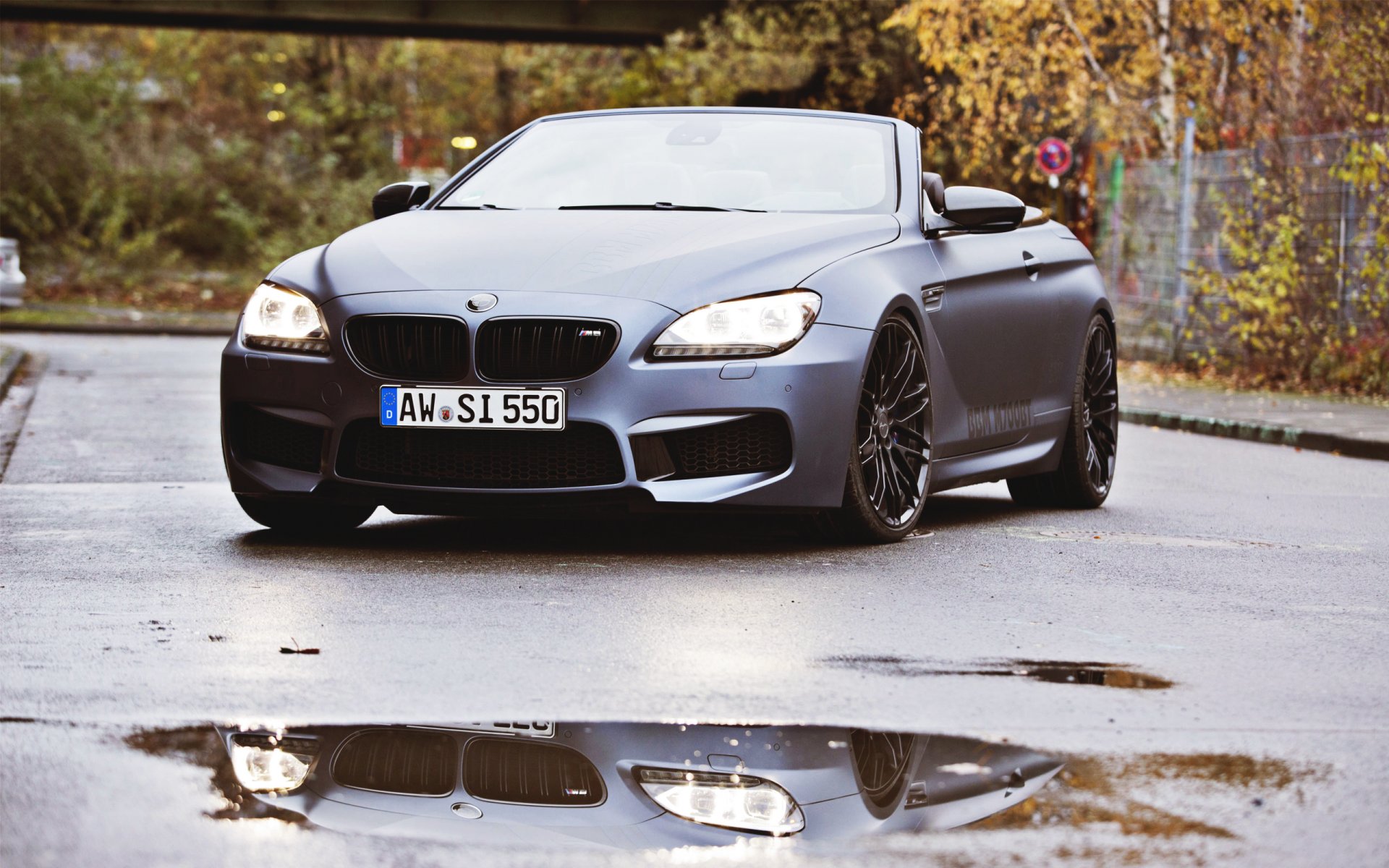 bmw m6 bbm motorsport auto voiture mat convertible avant noir flaque d eau nuageux phares